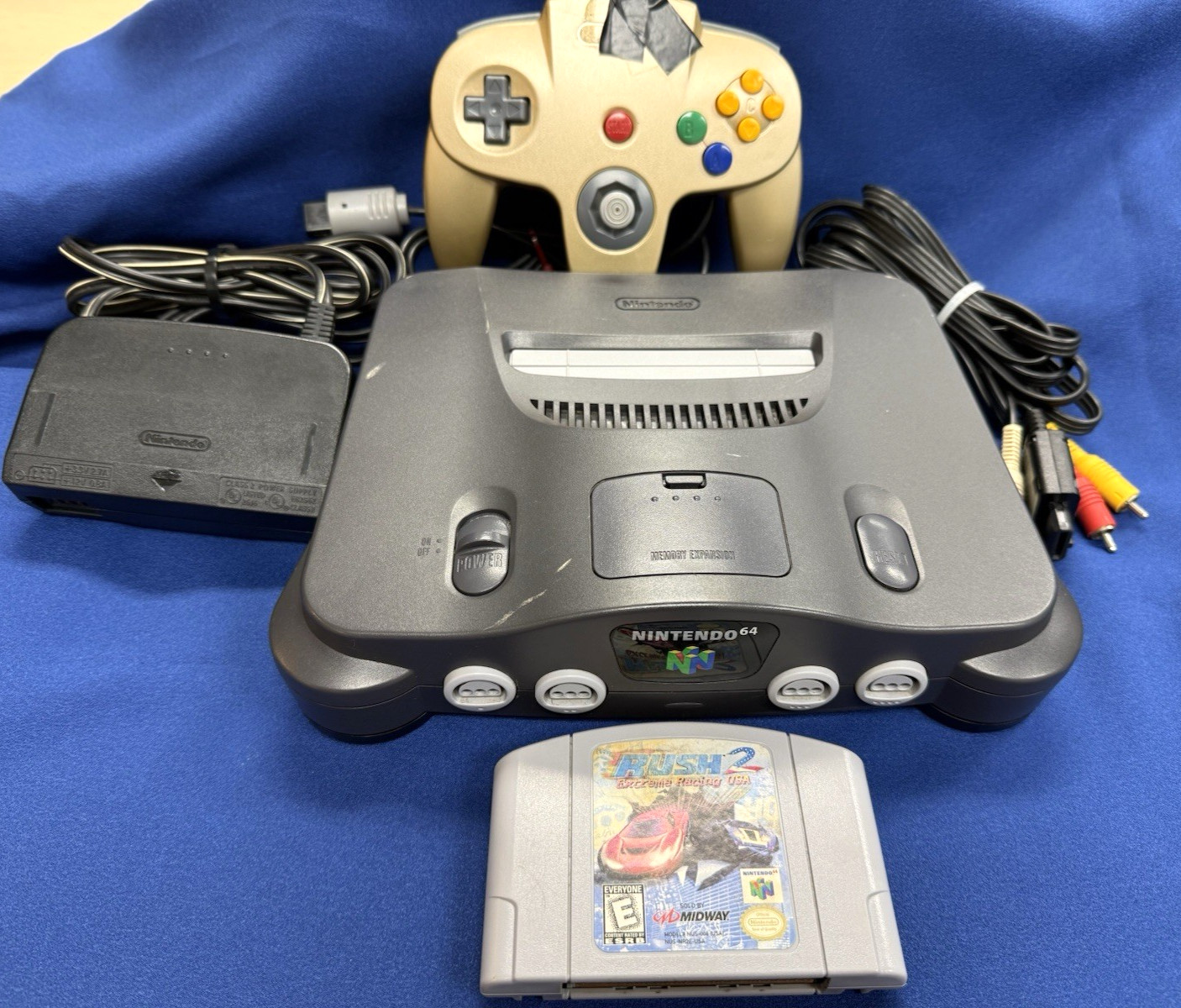 Nintendo 64 Black Console with Controller and Rush 2 Game ~ TESTED and WORKING!