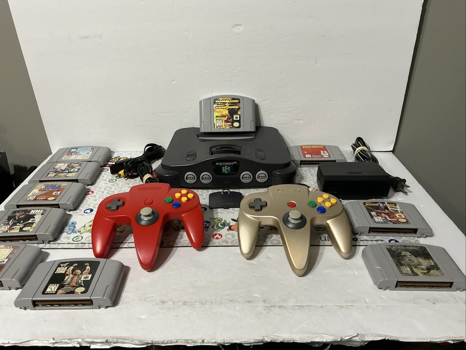 Nintendo 64 N64 Console Bundle Tested Working 2 OEM Controllers – 10 Games!