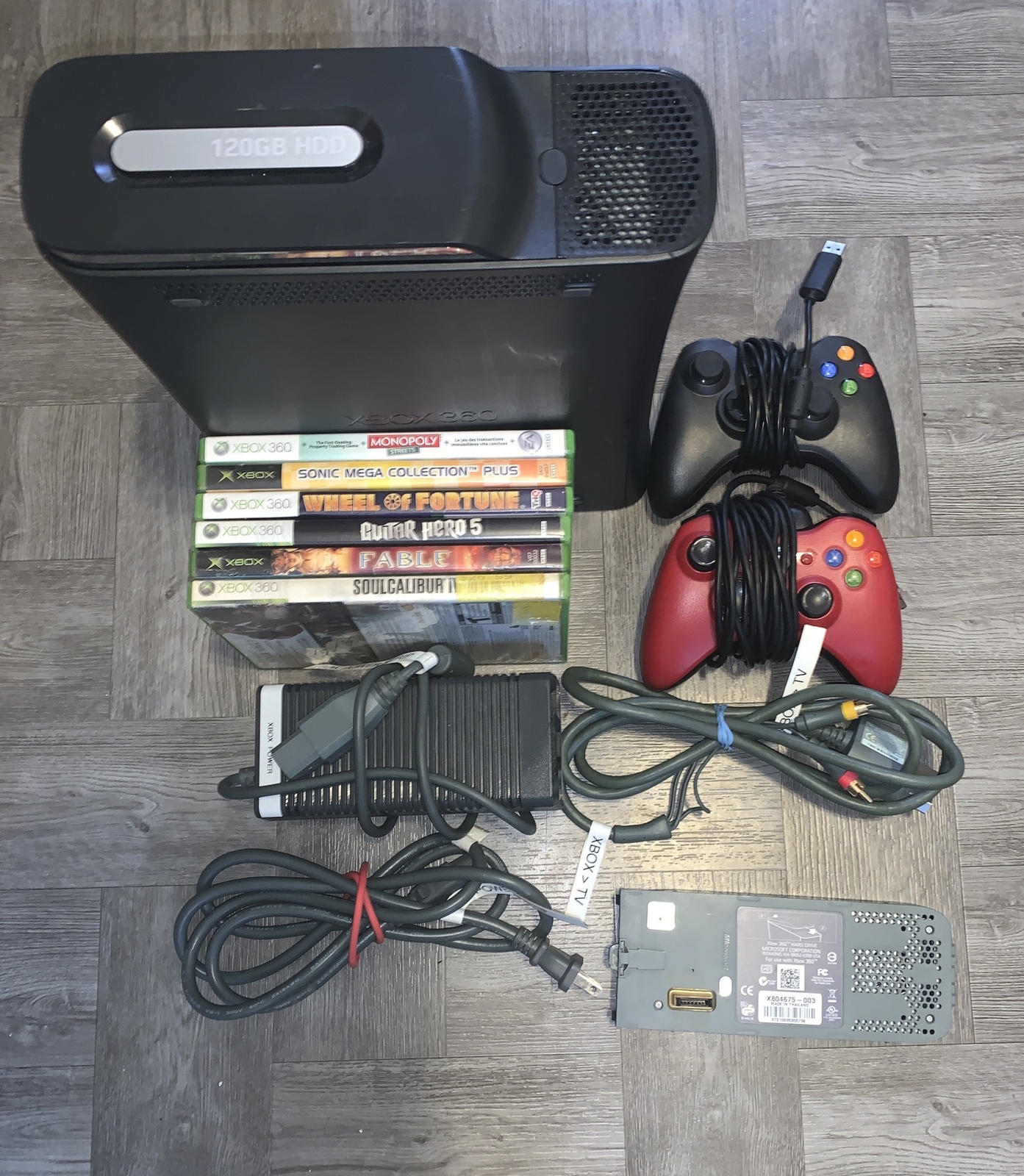 Microsoft Xbox 360 Elite 120GB + 20 GB HDD, 6 GAMES (TESTED), & 2 CONTROLLERS