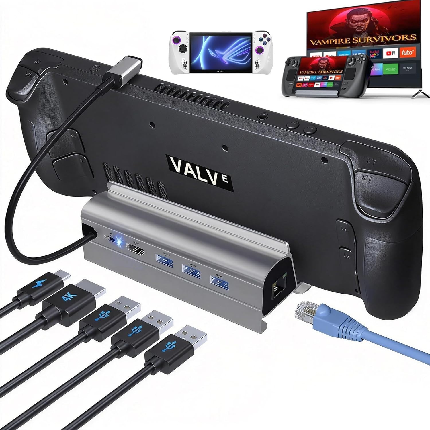 6-in-1 Docking Station for Steam Deck – 4K@60Hz HDMI, Gigabit Ethernet & More