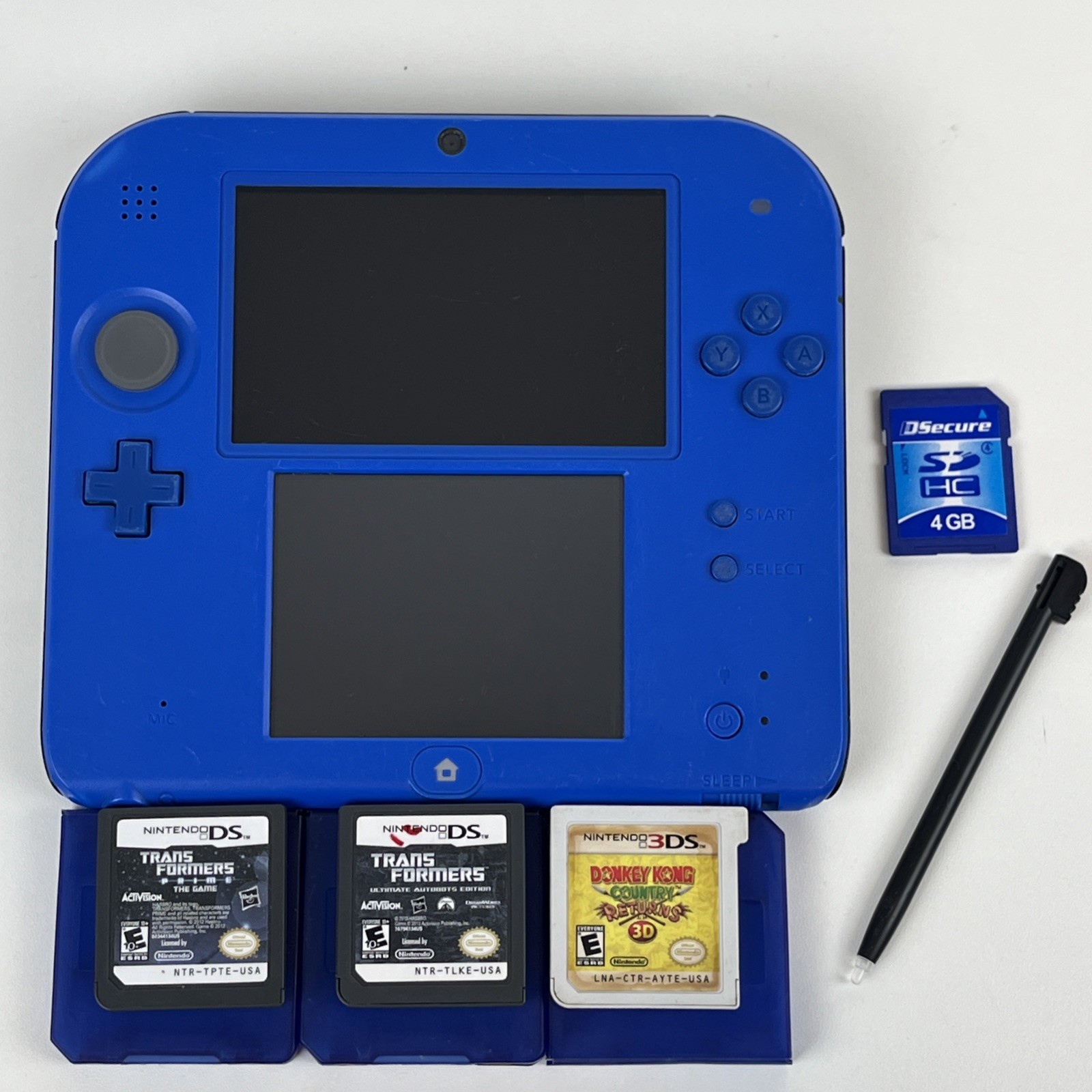Nintendo 2DS (DS, 3DS, FTR-001, Electric Blue, No Charger Included) + 3 Games