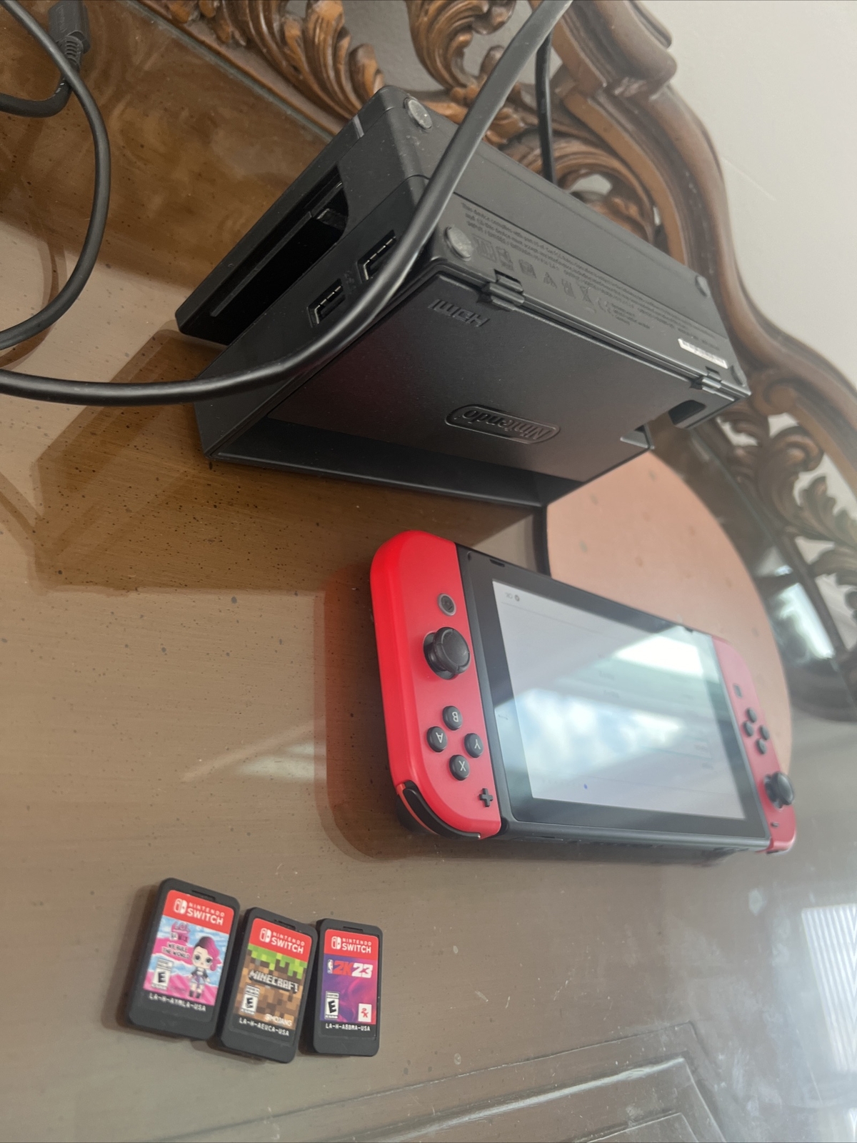 Nintendo Switch HAC-001(-01) Mario Red/black 32GB Console W 2k23,Minecraft,LOL