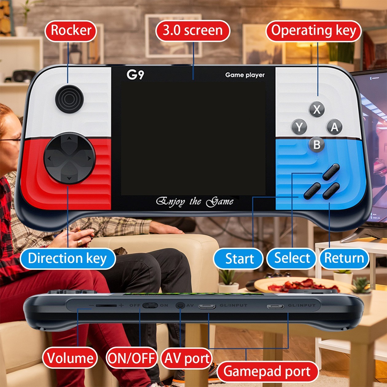 Retro Handheld Game Console 3″ IPS Built-in 666 Games Kids Gift for 2 Players