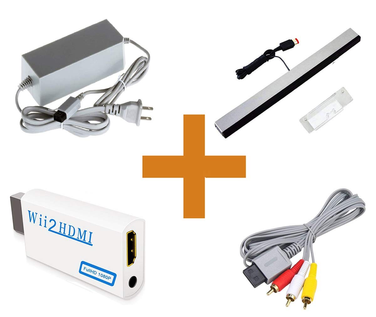 SSIOIZZ 4 in 1 Wii Replacement Cables Set – Sensor Bar + AV Cord + AC Adapter