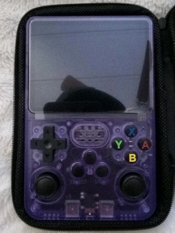 R36S Retro Handheld Game Console 64GB Purple Transparent Portable Gaming Player