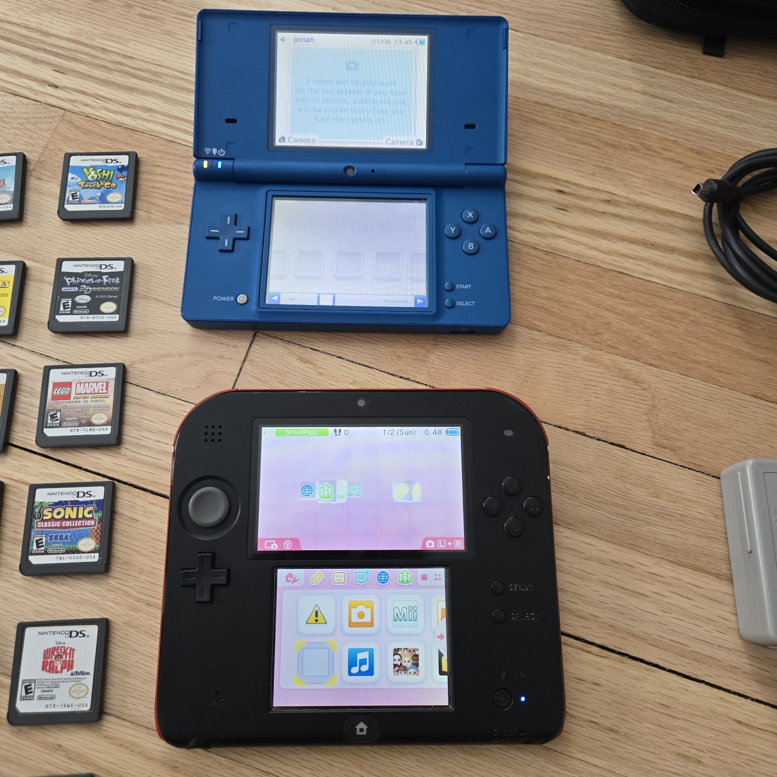 Nintendo 2DS Red/Black & Nintendo DS Lite Blue | 13 Games | OEM Charger | Tested