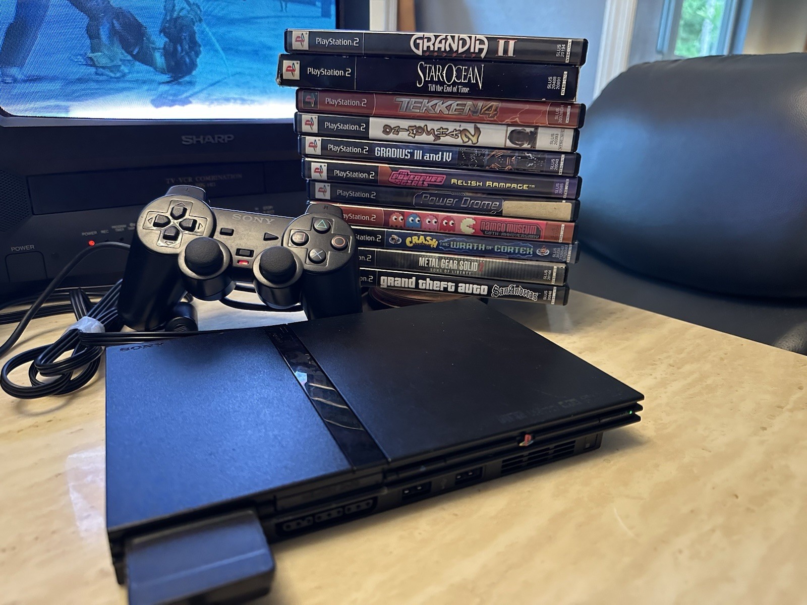 Sony PlayStation 2 PS2 Slim SCPH-75001 Console Bundle Tested Working W/ Games