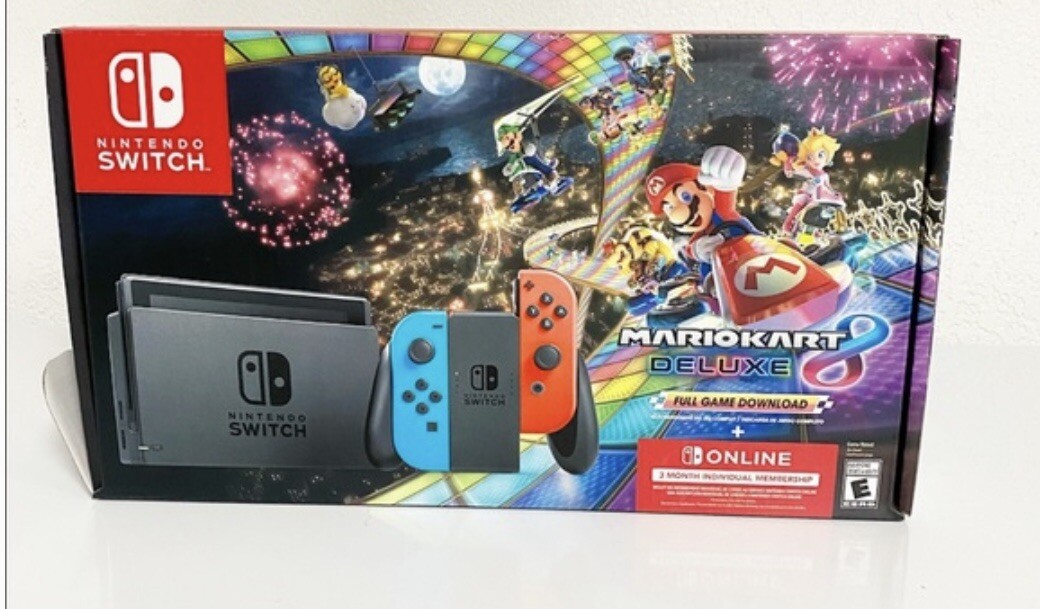 Sealed Nintendo Switch w/Blue & Red Joy-Con Controllers and Mario Kart 8 Bundle!