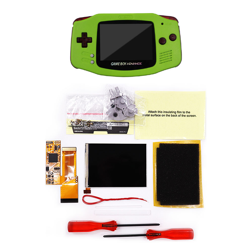 w/Clear Red Button GBA 10 Levels Brightness V2 IPS Backlight LCD Mod& Shell Case