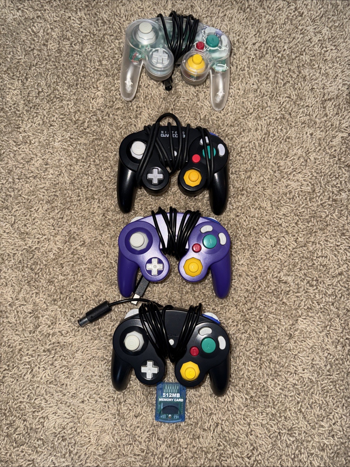 Nintendo GameCube Black Bundle with 4 controllers(1 OEM) , 3 Games, 512mb card