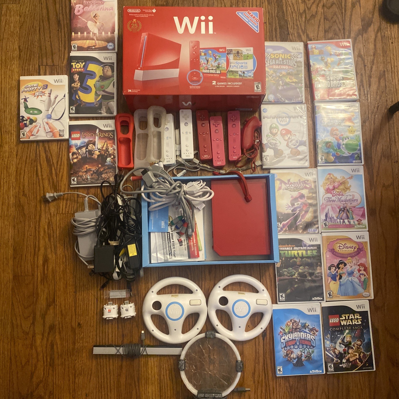 Nintendo Wii Red Backwards Compatible Pristine W/16 Games Plus Accessories