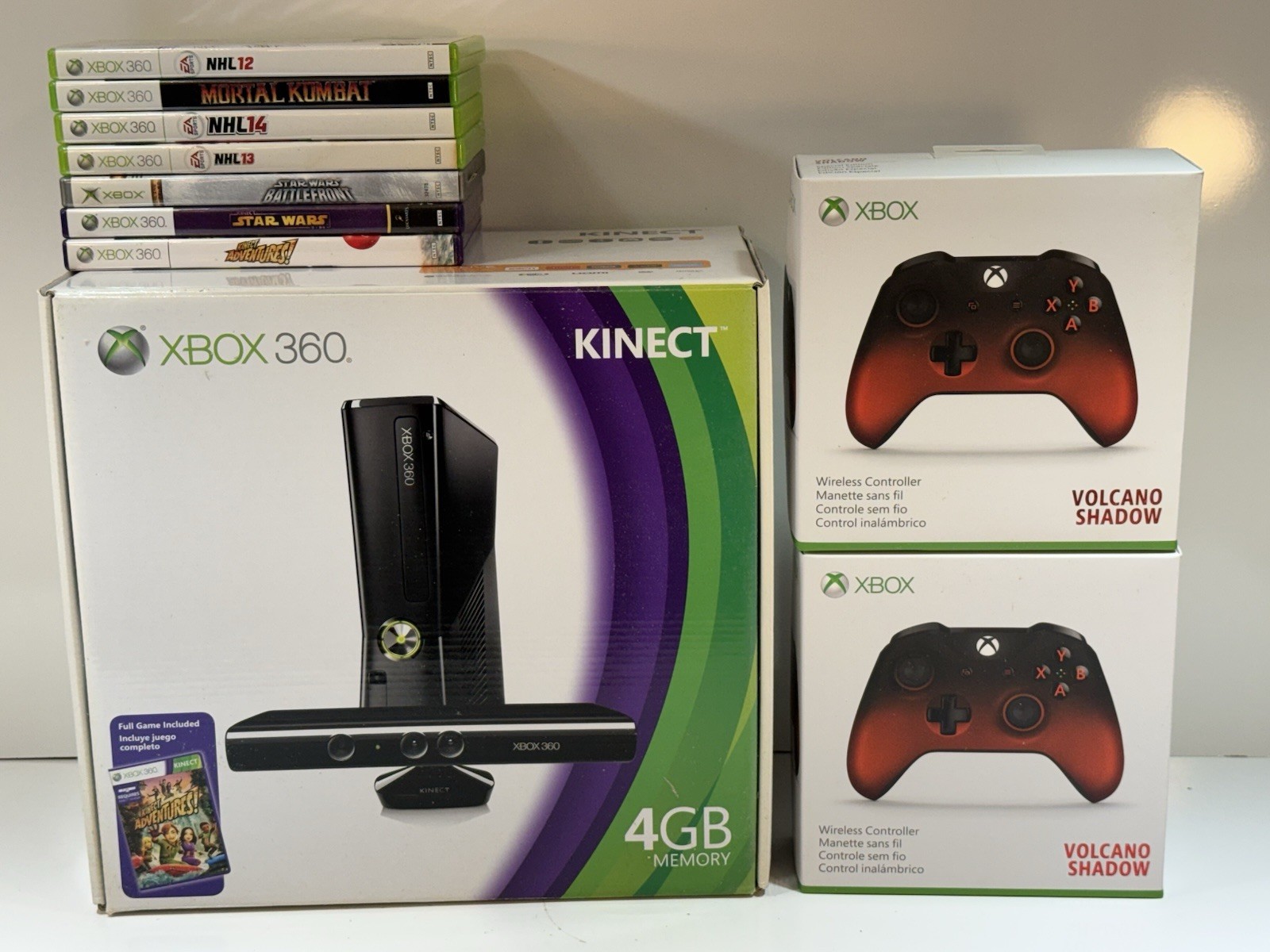 Microsoft Xbox 360 Console Volcano Shadow Controller Game Kinect Lot