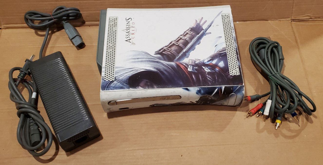 Microsoft Xbox 360 Pro 20GB Video Game Console – White with assassin creed skin