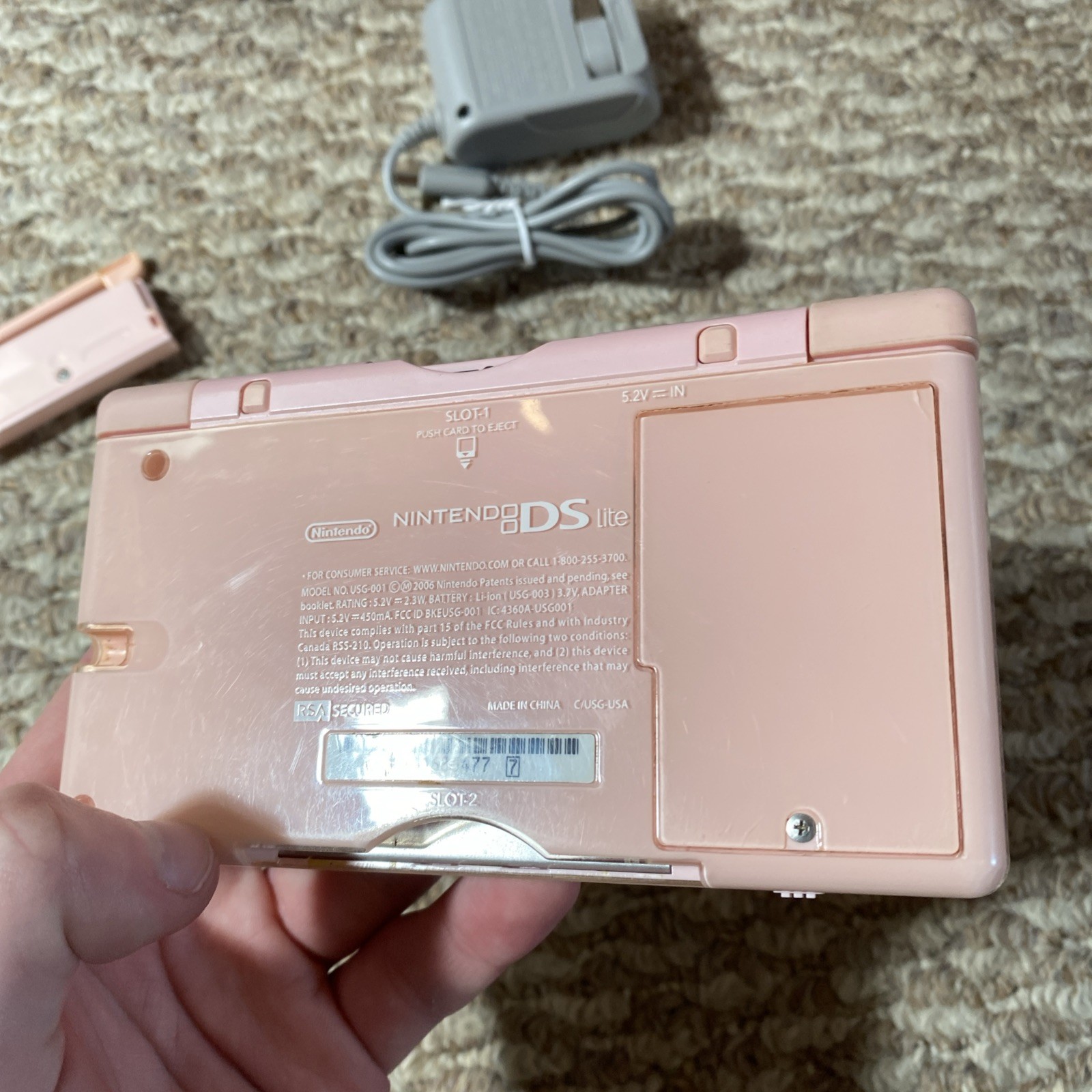 Nintendo DS Lite Coral Pink Handheld System WITH CHARGER AND STYLUS! USA Version