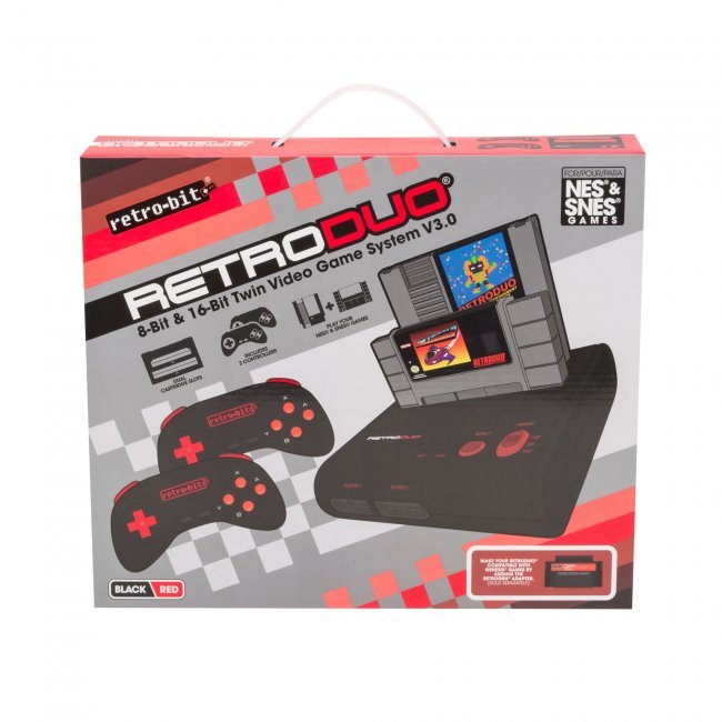 NES SNES Retro-Bit Retro Duo Twin Video Game System, Red/Black v3.0 NEW