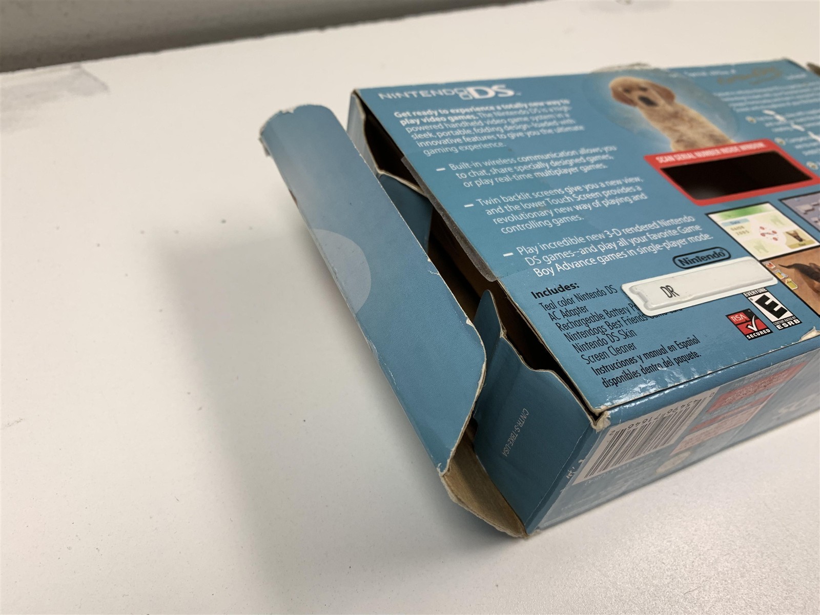 Nintendo DS Teal Nintendogs Boxed Console Broken Hinge Tested Works