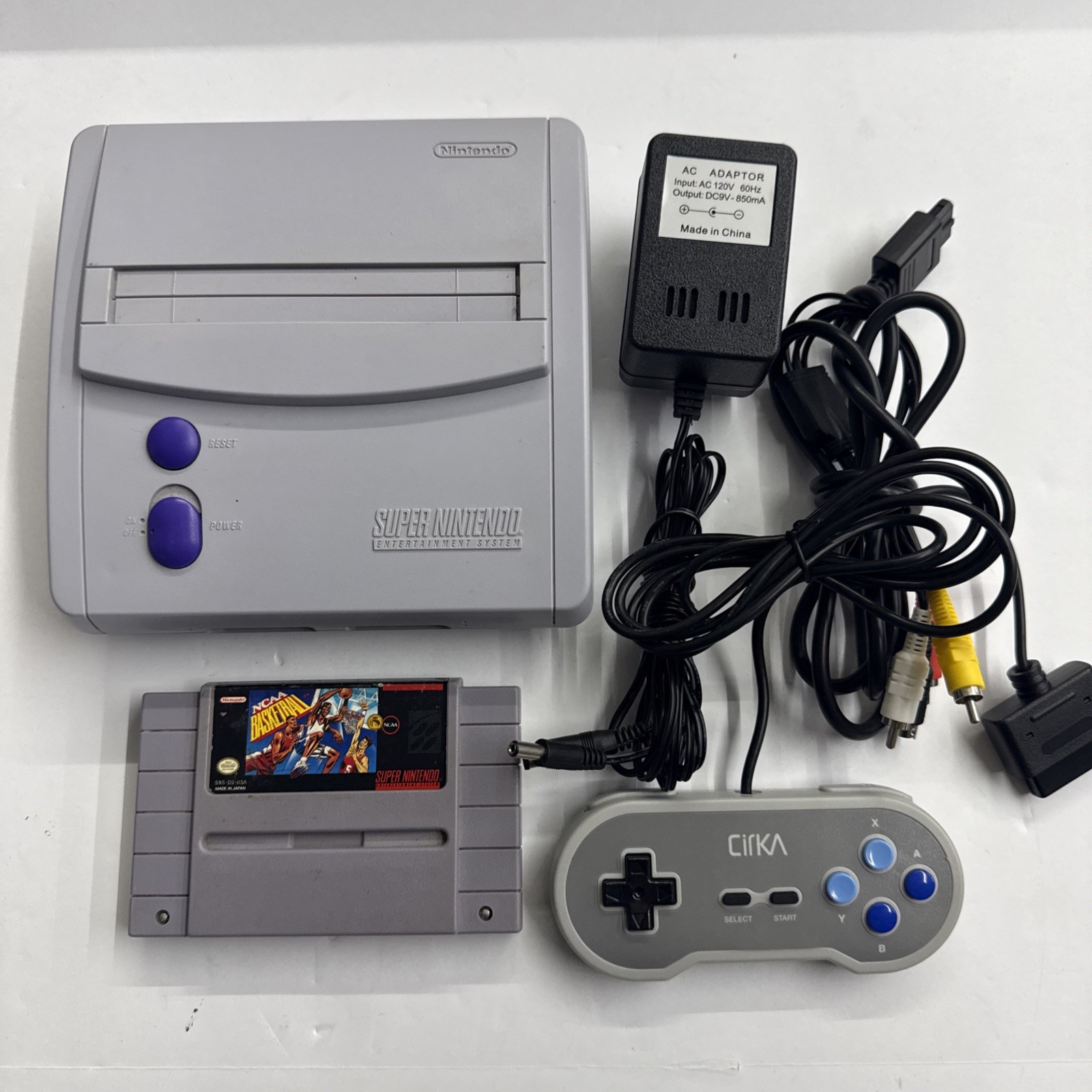 SNES – Super Nintendo Mini Jr Console Gray Cables Game Controller Tested #2942