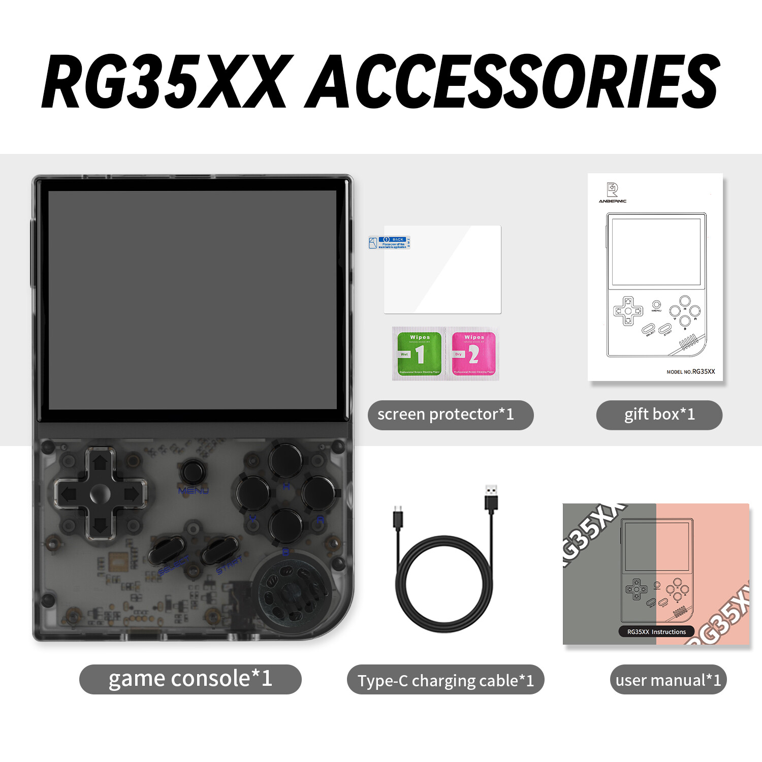 ANBERNIC 2024 RG35XX Handheld Game Player 4500+ Games 2600mAh Battery H700 Gift