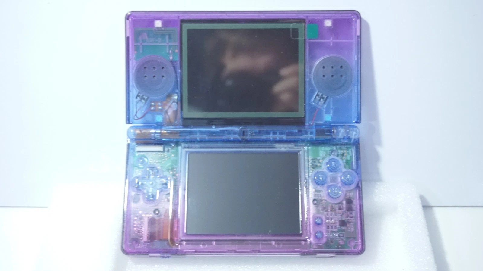 Nintendo DS Lite Transparent Clear Blue & Purple Handheld System with Charger