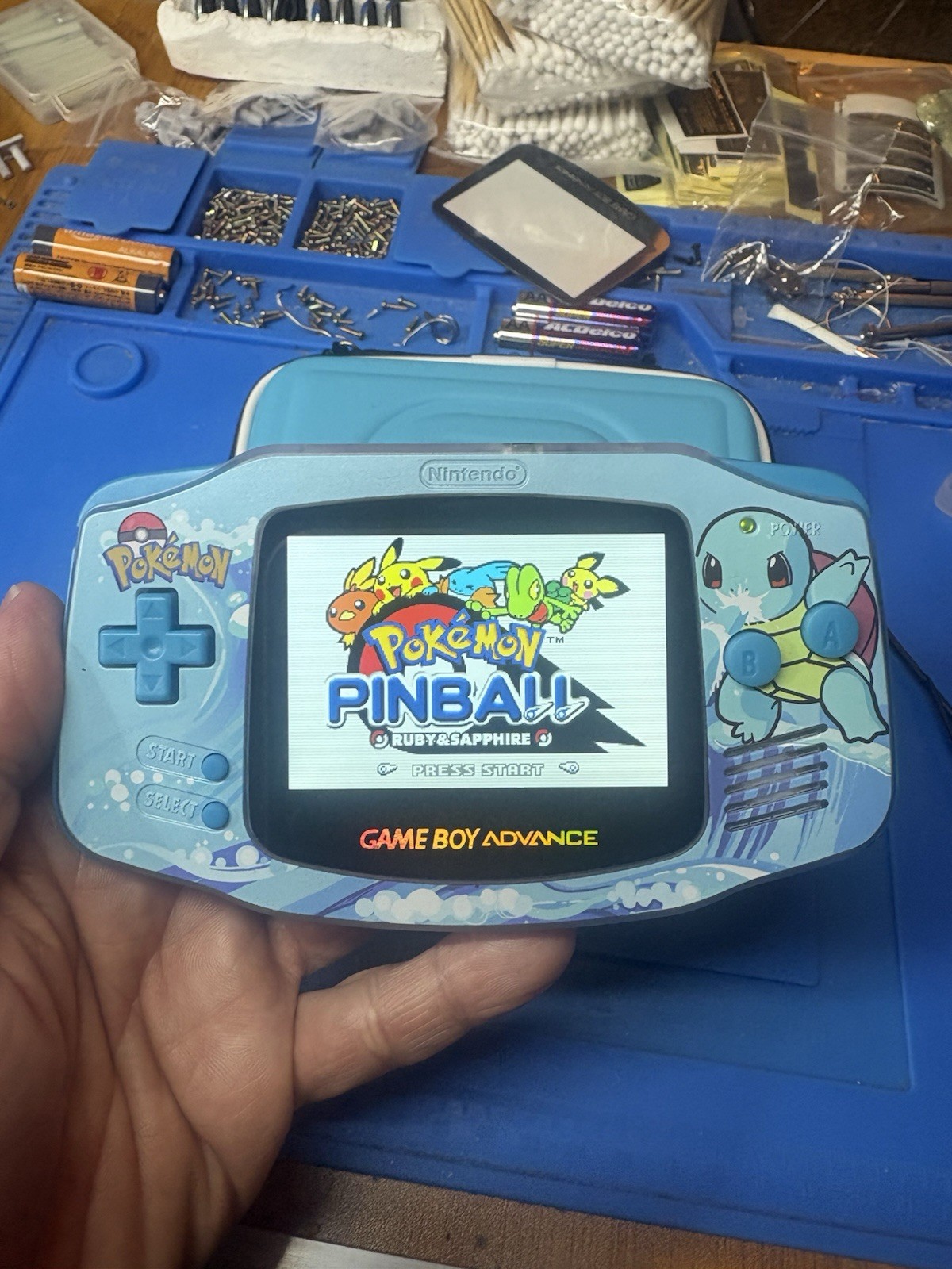 Backlit IPS Nintendo Gameboy Advance Pokémon GBA Cartridge Squirtle V5 1800 MAH