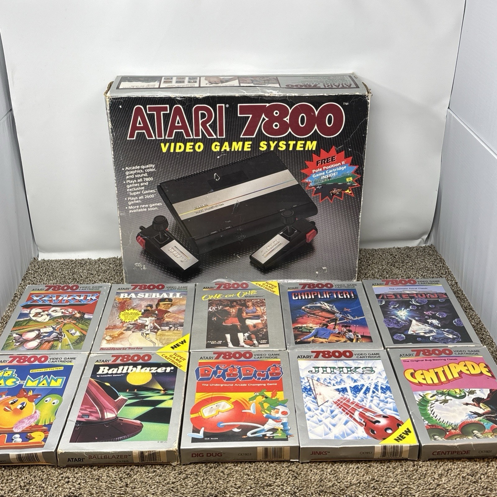 Atari 7800 Console And Games Bundle In Box Fully Tested 11 Games All Cables CIB