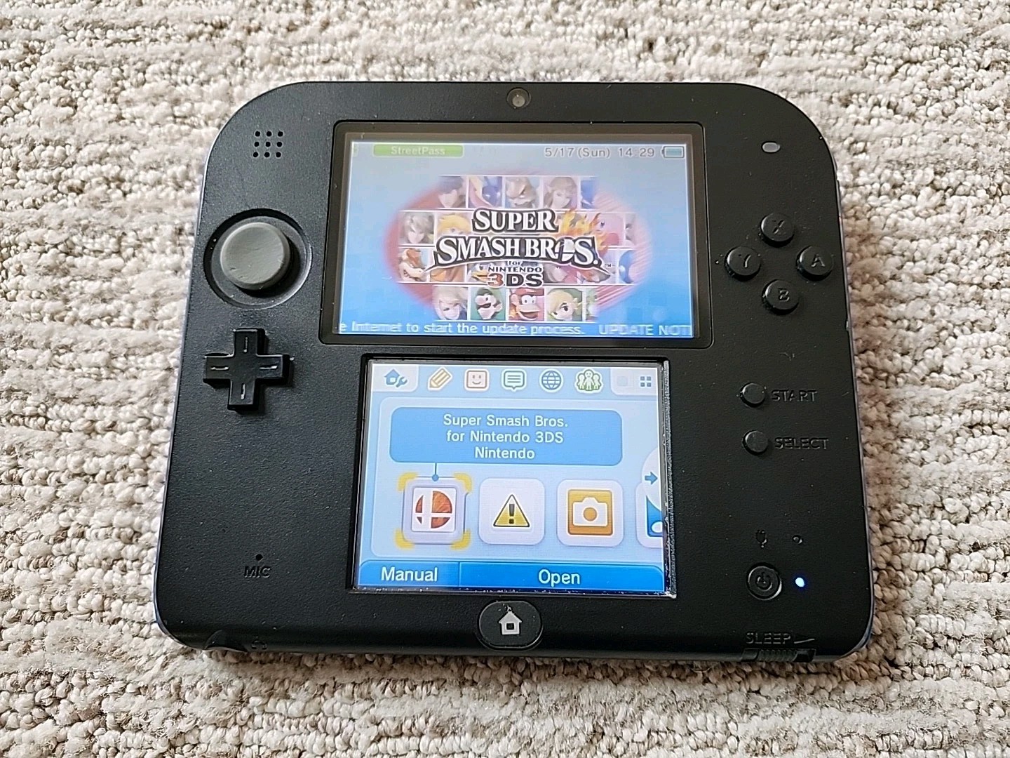 Nintendo 2DS Black/Blue Console w/ Charger, 8 GB SD Card, & Smash, Ships TODAY!