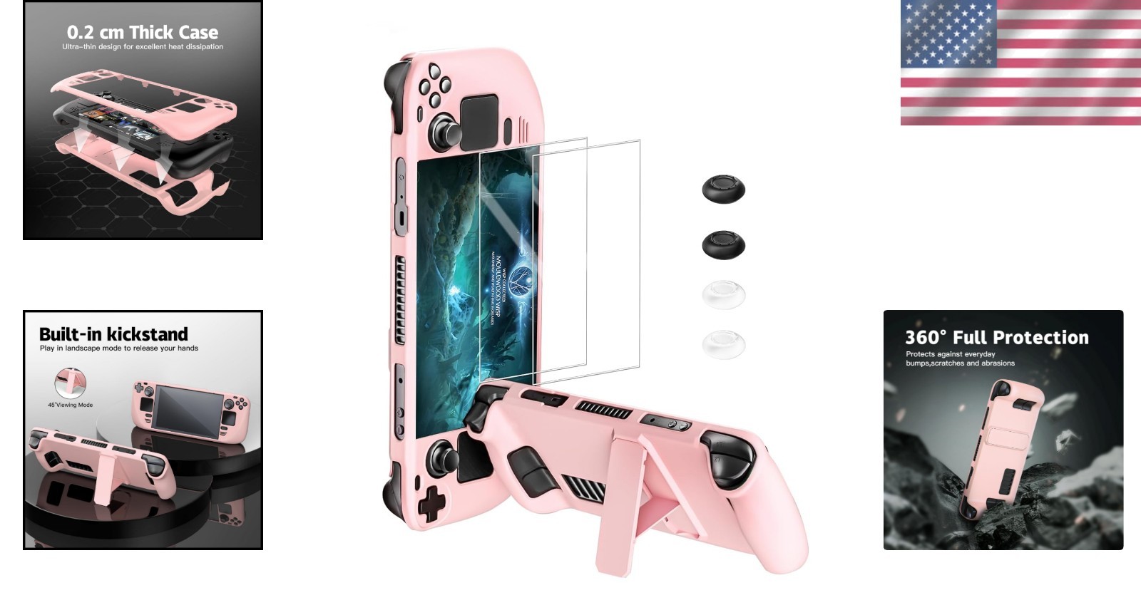 Stylish Pink Steam Deck Case with Hard Shell & Kickstand for Ultimate Protection