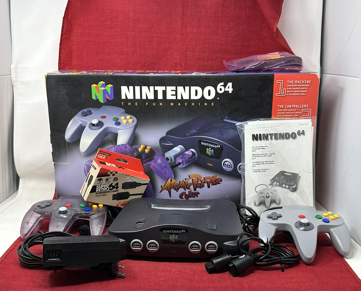 HDMI CONVERTED NINTENDO 64 VIDEO GAME CONSOLE ATOMIC PURPLE COLOR IN BOX