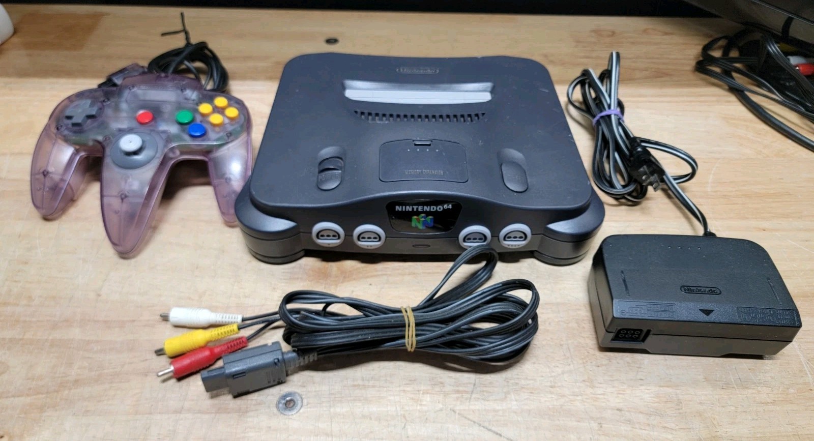 Nintendo 64, N64 System Console Bundle W/ Purple Controller ALL OEM PARTS *READ*