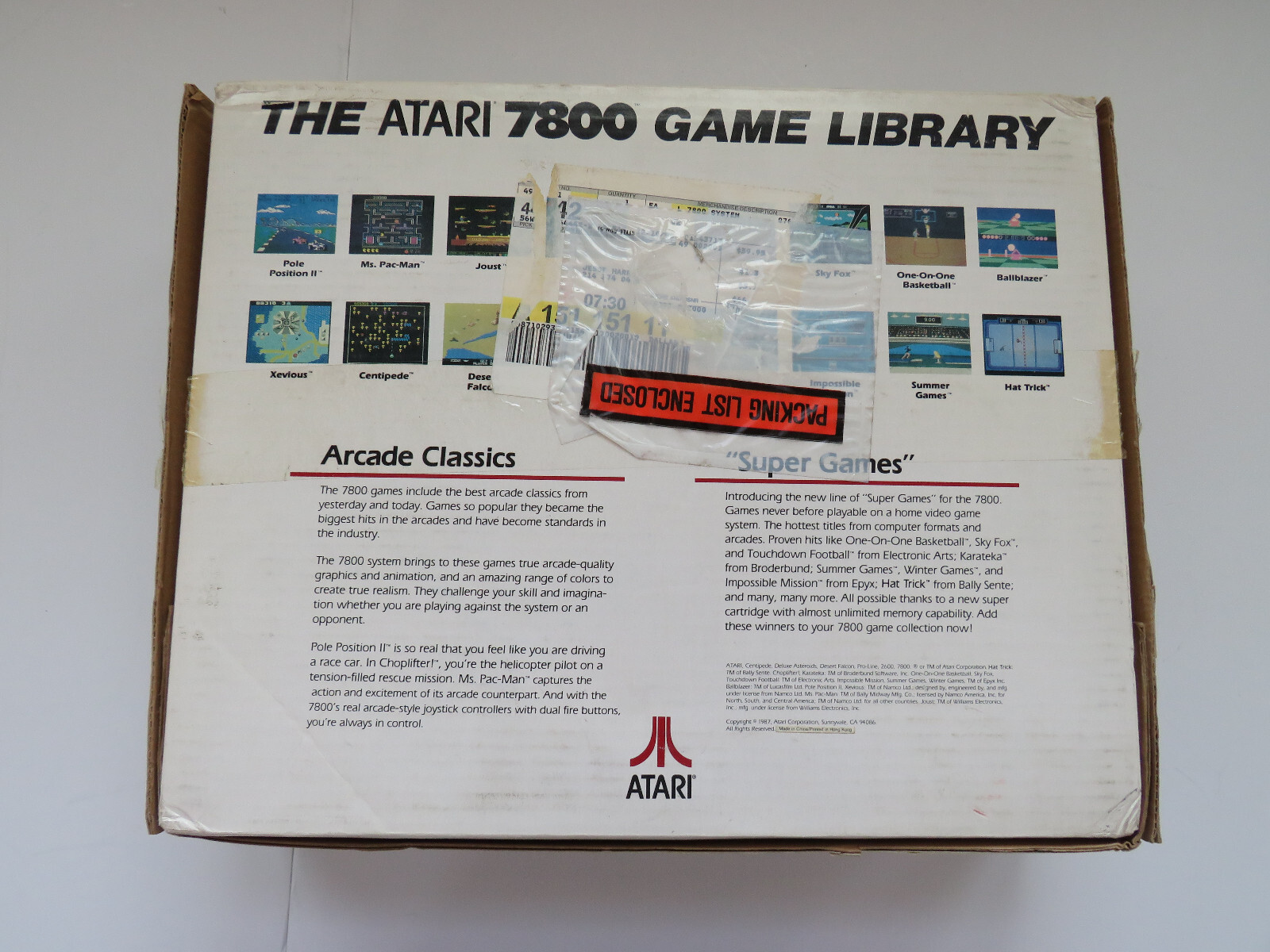 1987 ATARI 7800 ProSystem Console Game Complete in Original Box with 3 Games