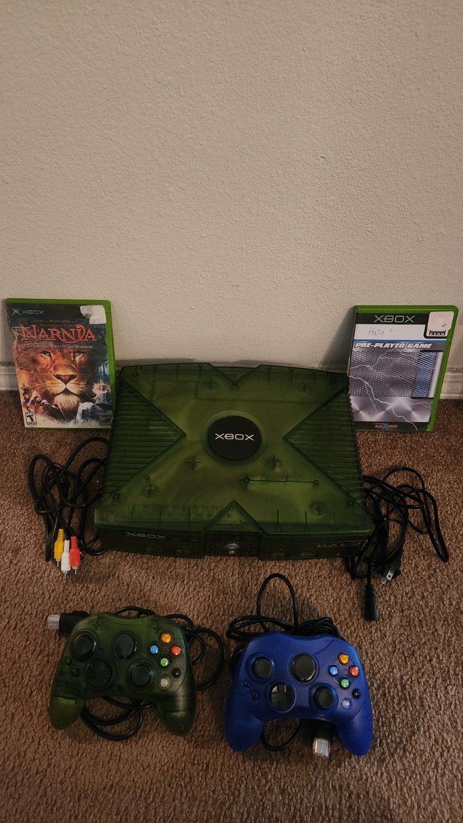Microsoft Xbox Halo Special Edition Green Console w/ 2 Controllers- Tested/Clean