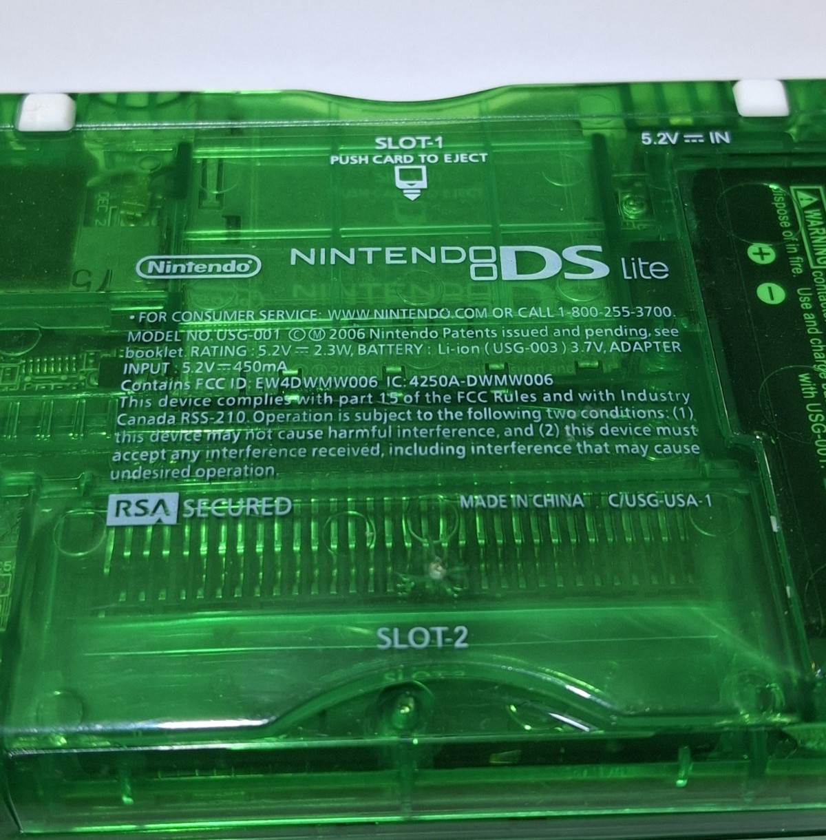 Nintendo DS Lite Handheld Console Transparent Emerald Green / Charger & Stylus