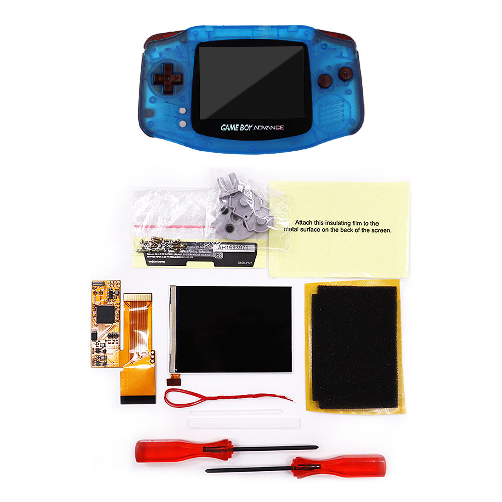 w/Clear Red Button GBA 10 Levels Brightness V2 IPS Backlight LCD Mod& Shell Case