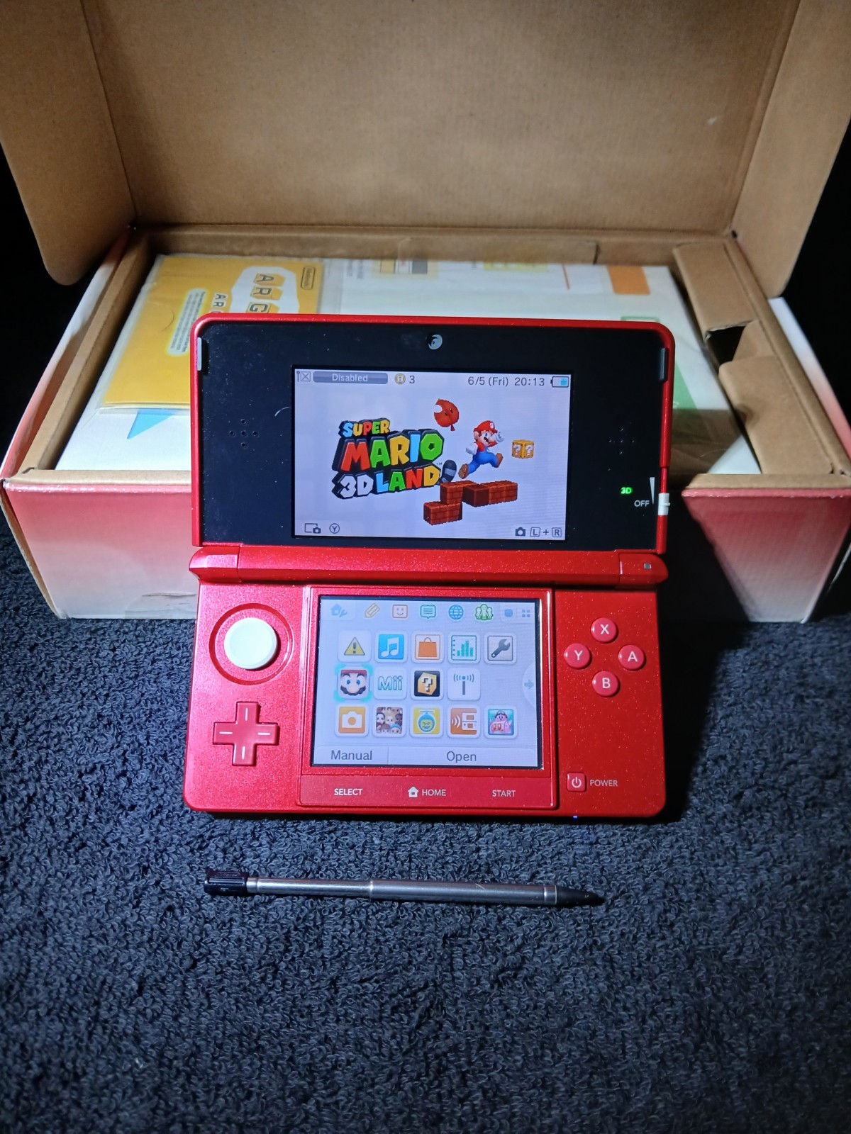 Nintendo 3DS Flame Red Handheld Console Complete w/Box & Charger w/12 Games Mint