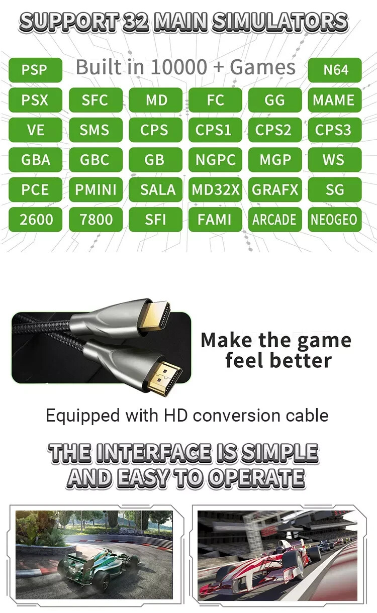 HDMI 4K TV Game Stick 32G 10000+ Game Video Game Consoles w/2*Wireless Gamepad~~
