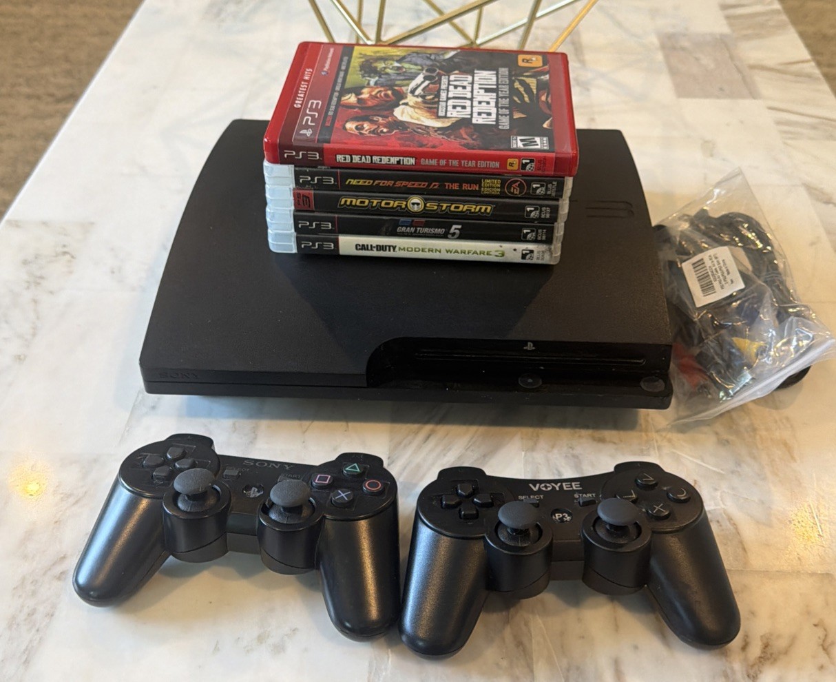 Sony PlayStation 3 PS3 Slim 320GB Console CECH-3001B 5 Games Red Dead Redemption
