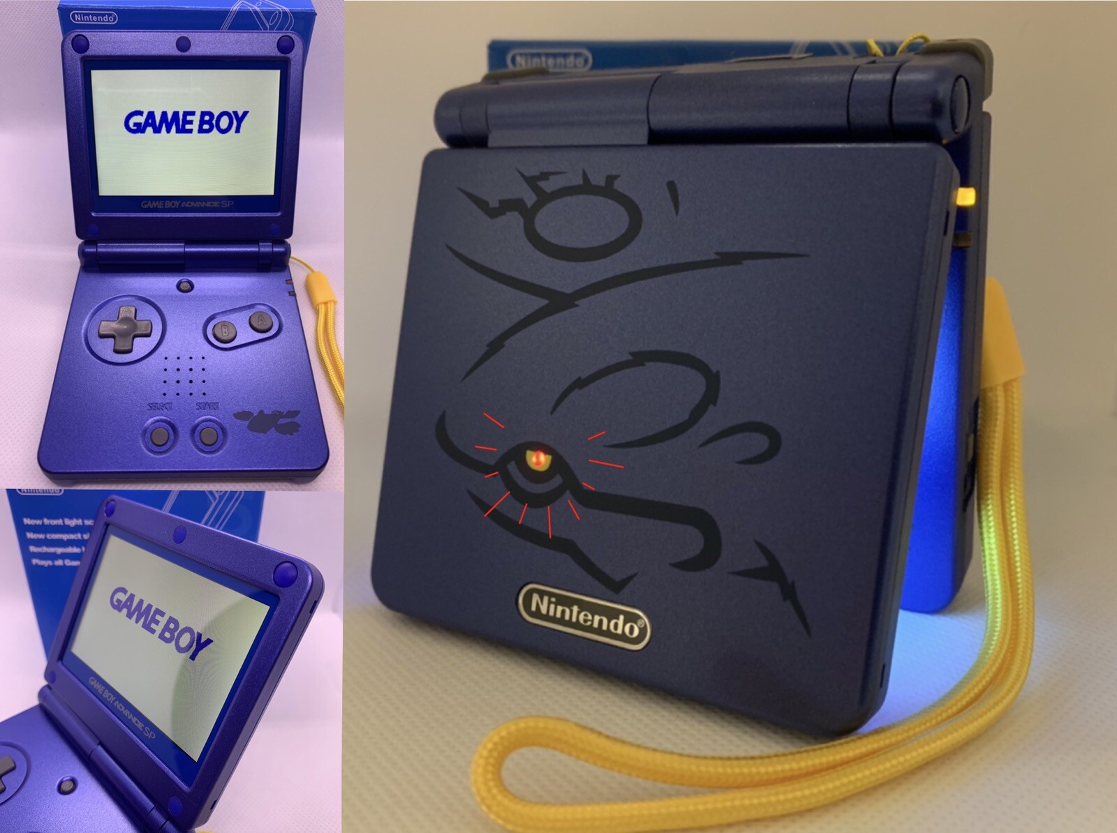Kyogre GBA SP Gameboy Advance SP IPS V2 – Charger, Custom Power LED & EYE