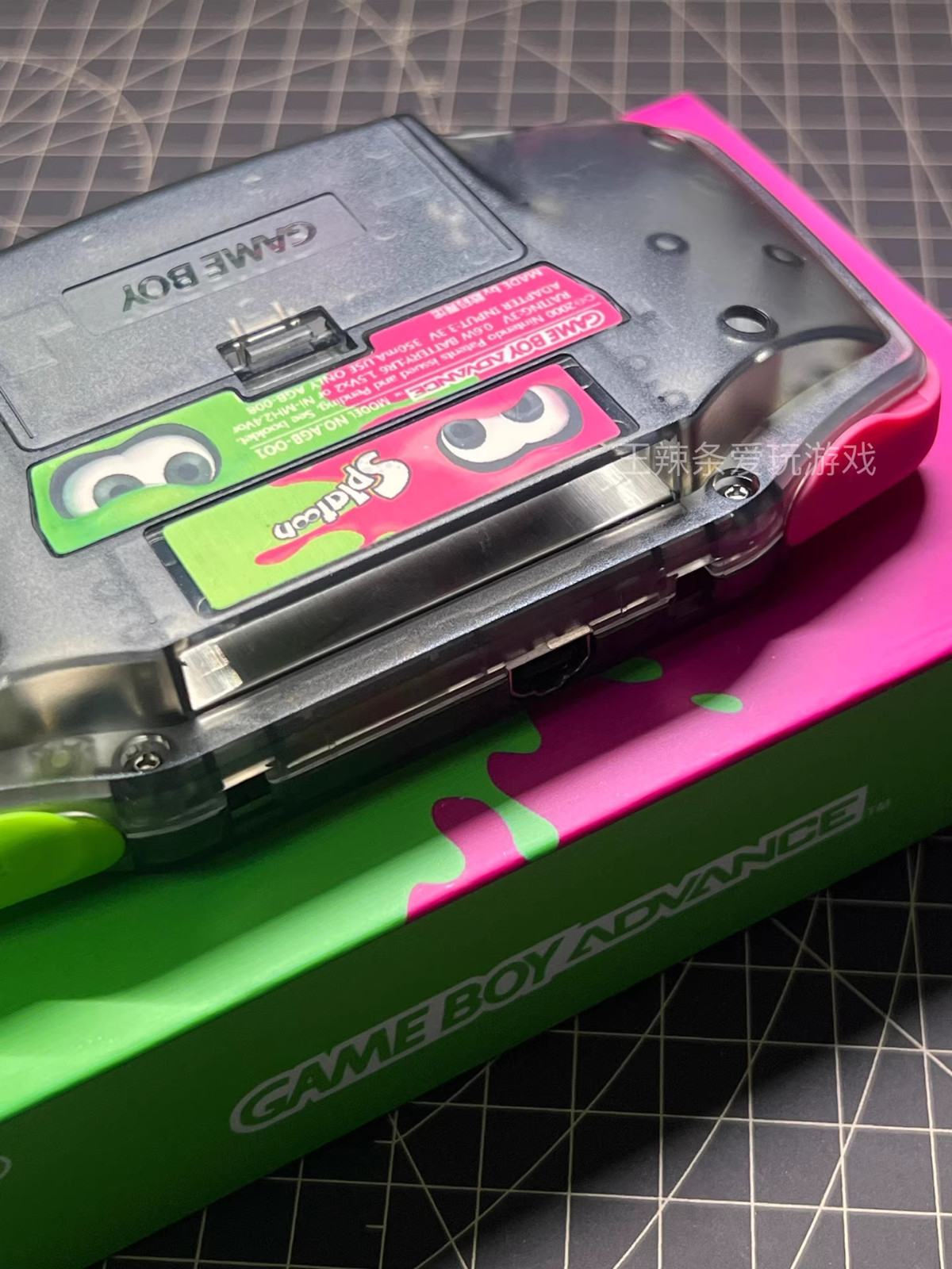 Game Boy Advance GBA Splatoon Clear Black Console with iPS Backlit LCD MOD