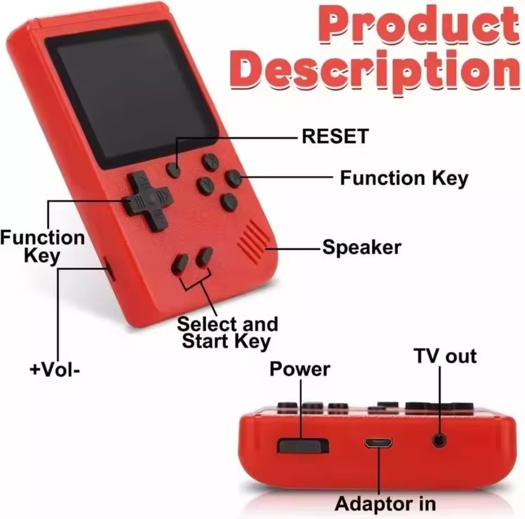 Game Box 3″ 8-Bit 500 Classic Handheld Console Red TV Gamepad Fun Mario Game