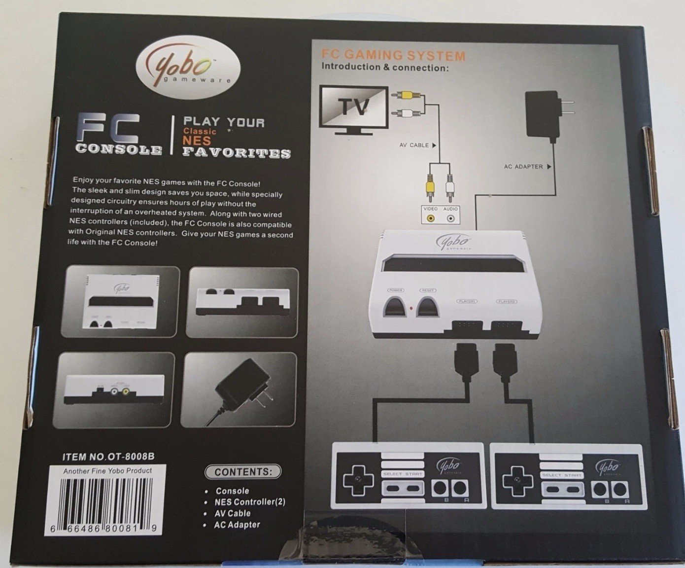 Yobo Fc Console Video Game System-play NES 8 Bit Nintendo Games Black&White NEW!