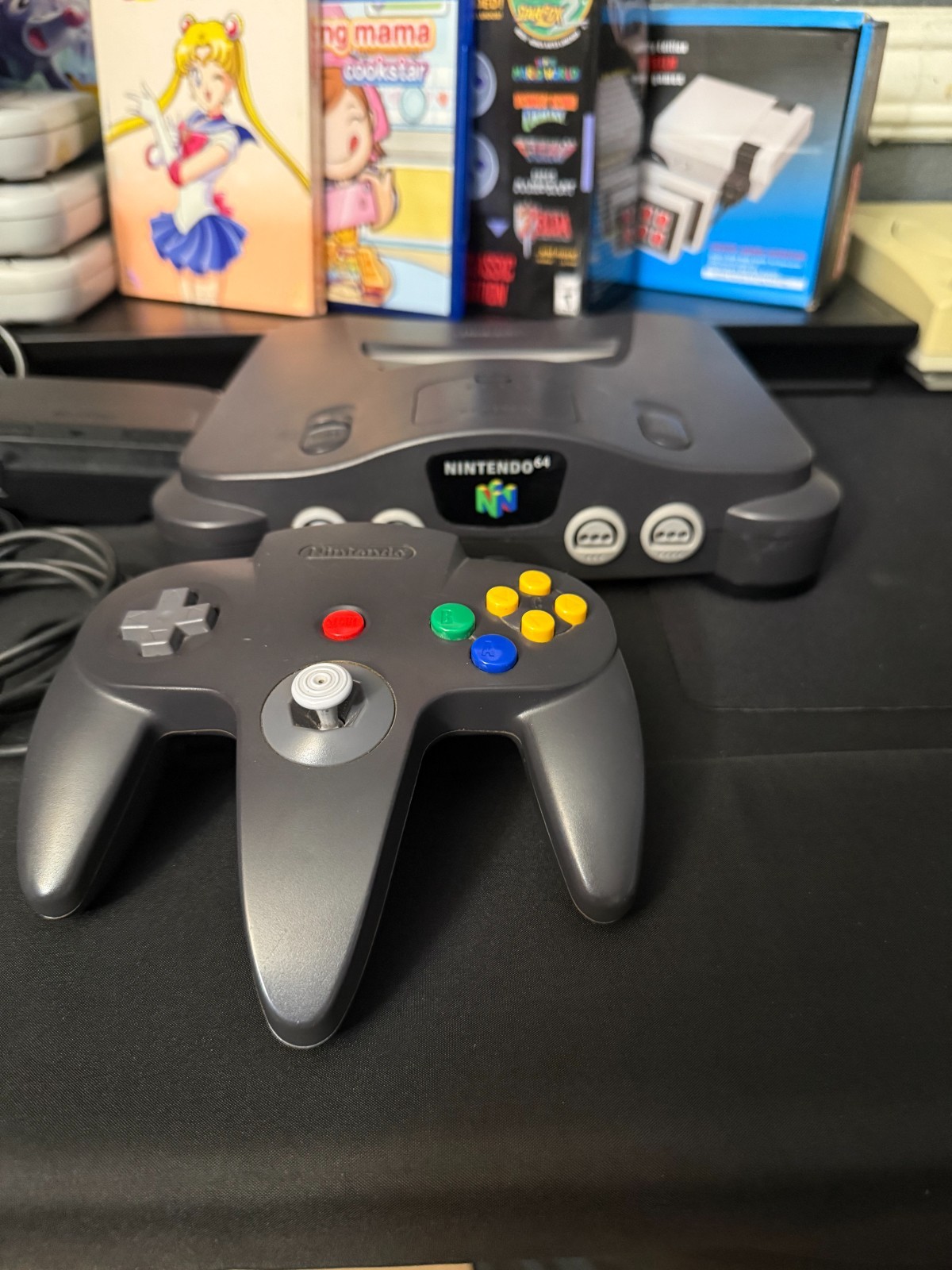 Nintendo 64 N64 Charcoal Gray Console Bundle OEM Controller Tested & Working