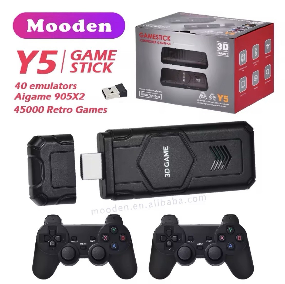 Mooden Y5 Game Stick Microconsole 40 Emulators 45000 Retro Games HDMI USB