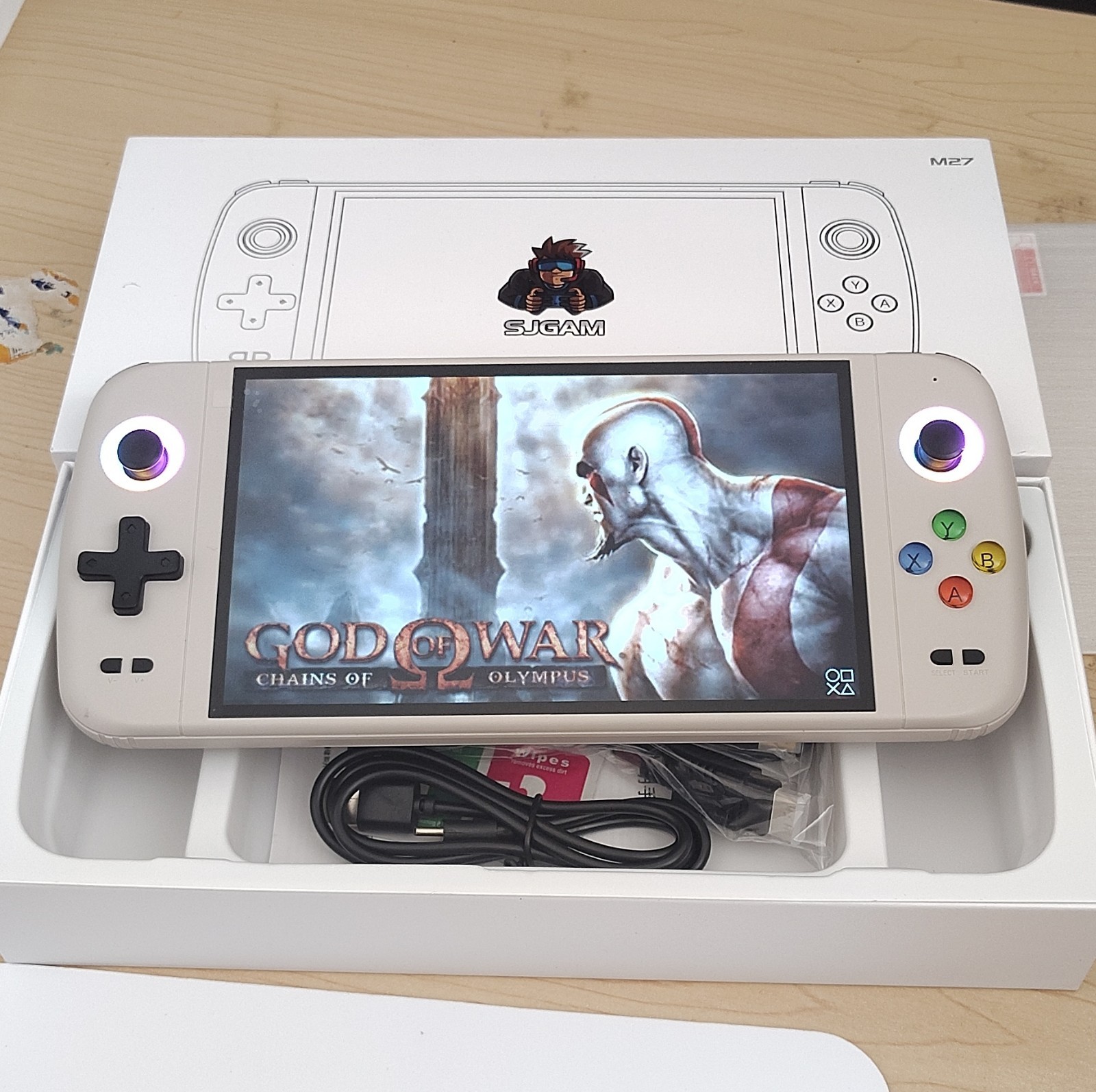 SJGAM M27 Handheld Emulator Console Beige 64GB USB-C Multi-Platform