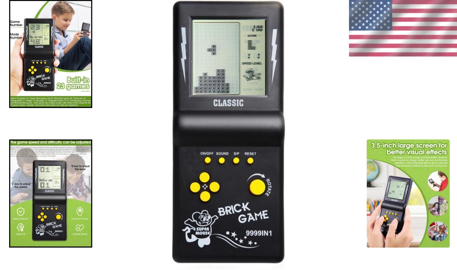 Ergonomic 3.5-Inch Retro Gaming Console with 23 Classic Games & Adjustable Speed