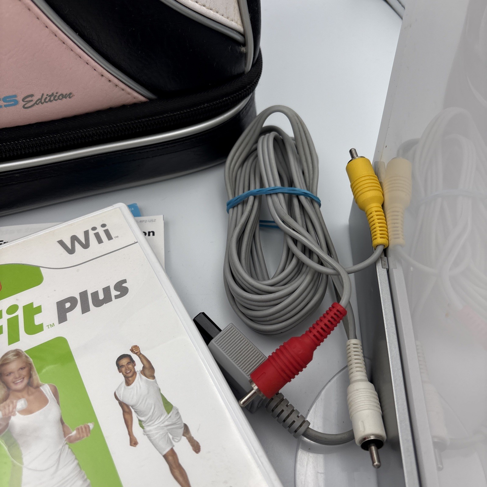 Nintendo Wii RVL-001; Power/Av Cables White; Brunswick Sports Bag Wii Fit Plus