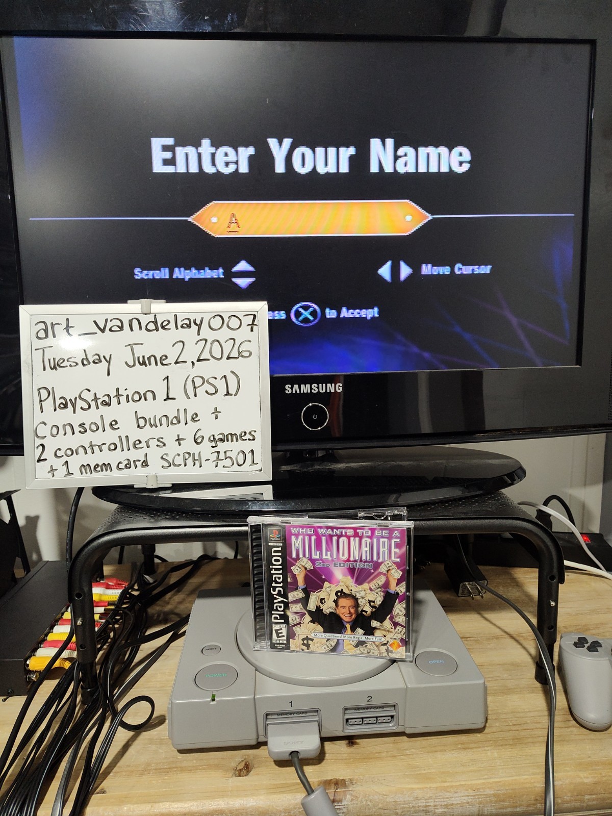Sony PlayStation 1 PS1 Bundle + 2 Controllers + 6 Games + Mem Card* VGC* Tested!