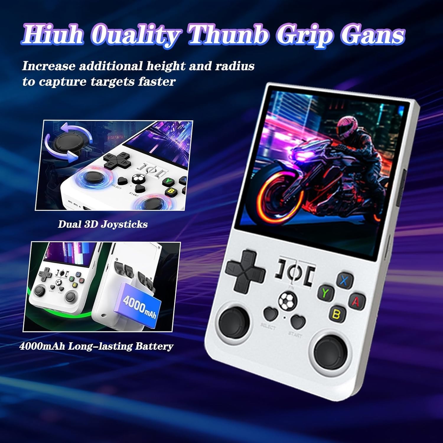 R36MAX Retro Handheld Game Console – 4000mAh, 64GB, 4″ Screen, White