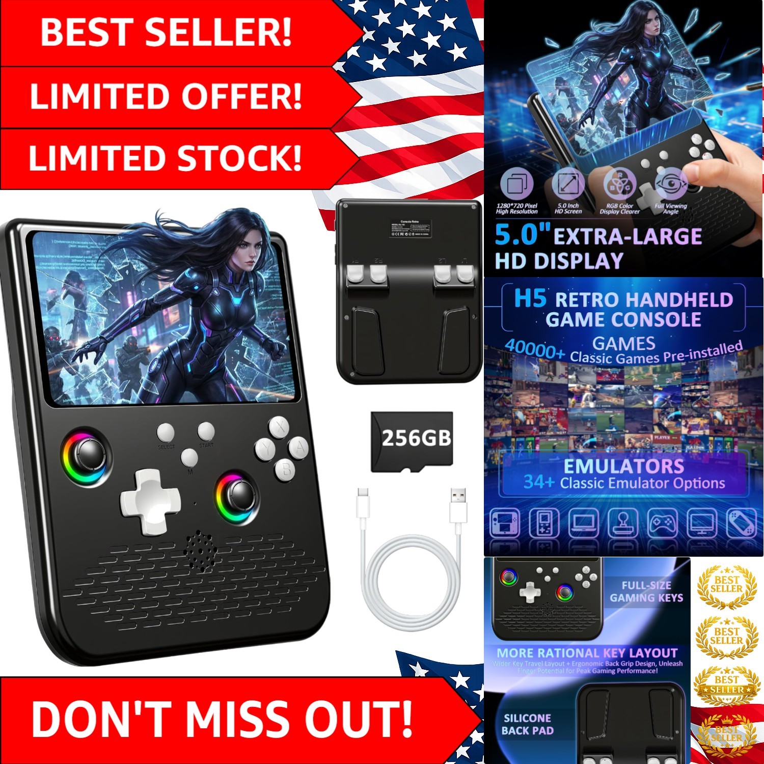 H5 Handheld Game Console: Ergonomic Design, 5-Inch HD Display & 40,000 Games