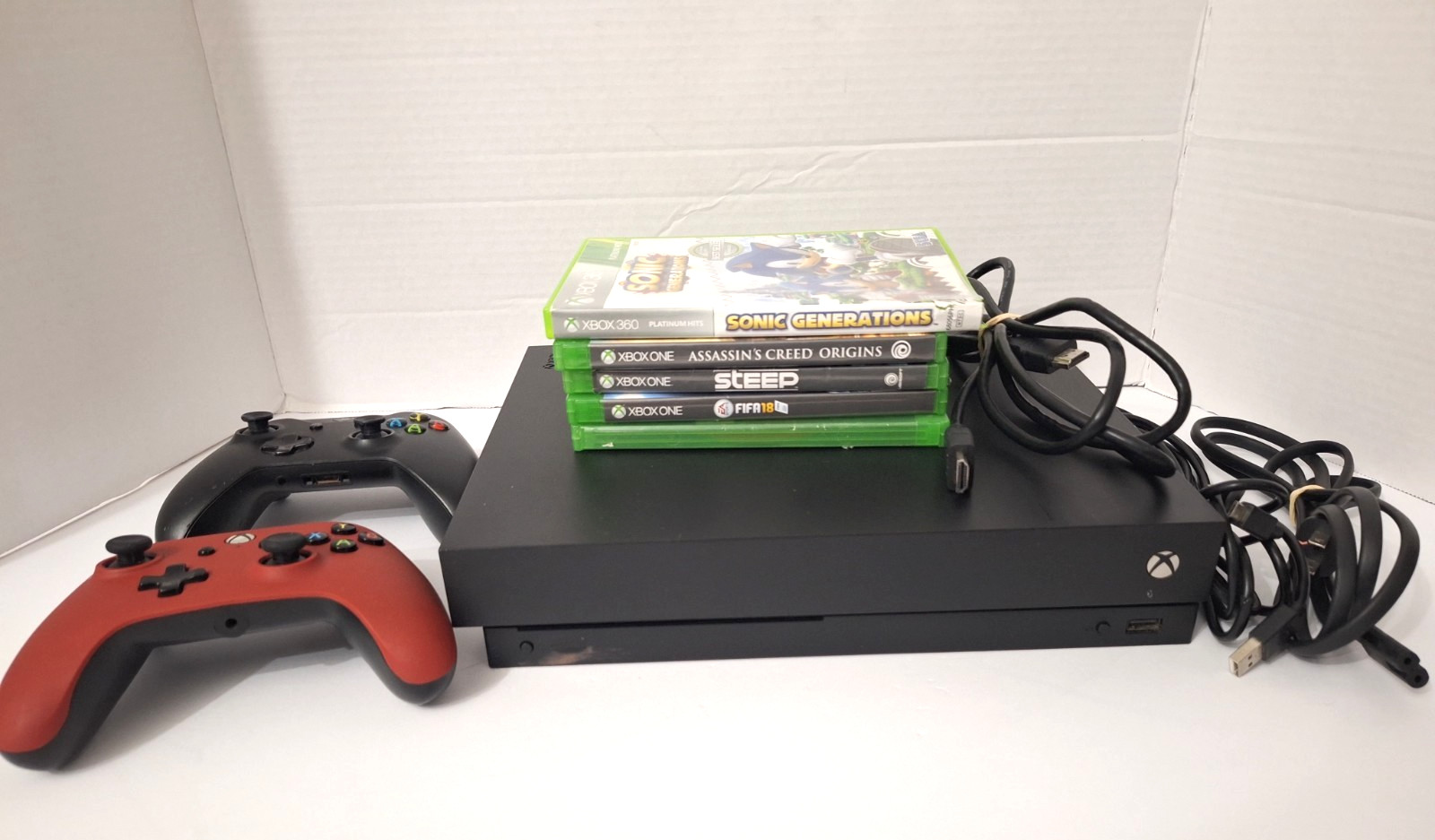 Microsoft Xbox One X Console 1TB 1787 BUNDLE 2 Controllers, Power Cords, 5 Games