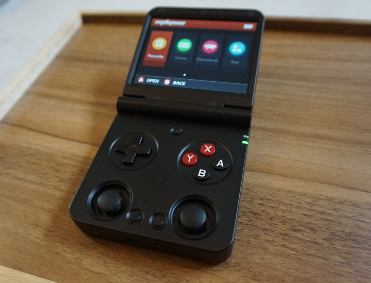 Black Miyoo Flip V2 Retro Handheld with Nostalgic Decals